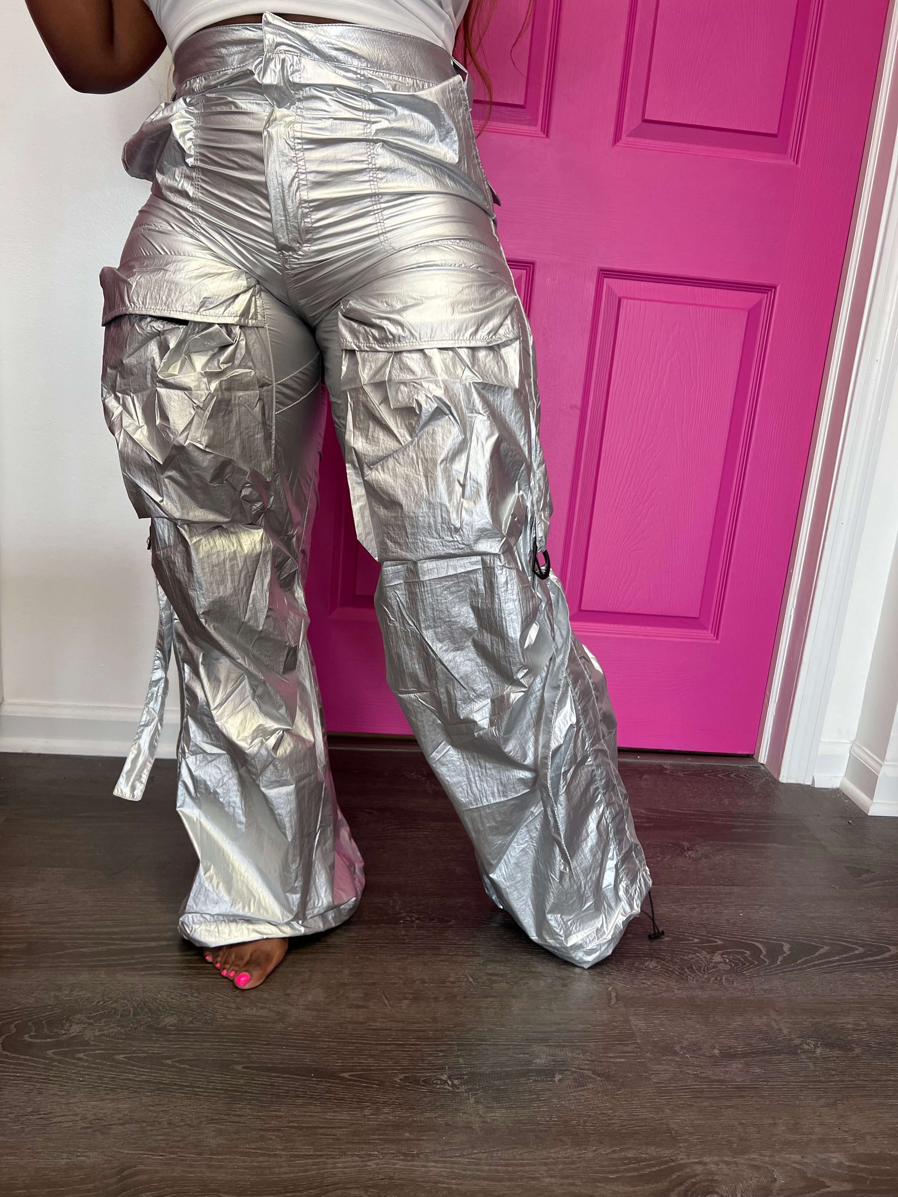AMERI GLITTER CARGO PANTS シルバー Sサイズ AMERI GLITTER CARGO PANTS シルバー Sサイズ